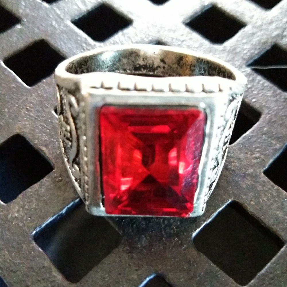 3/$20 Red ruby rectangular crystal fashion ring - Picture 6 of 6